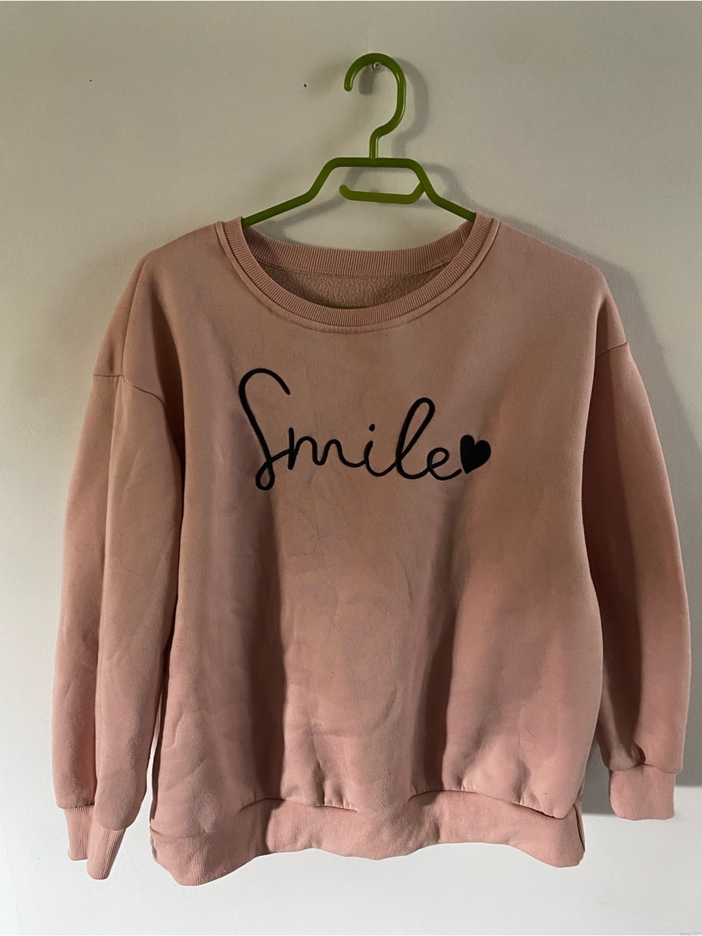 SHEIN Pink 'Smile' Heart Crewneck Sweatshirt